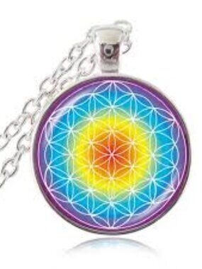 Silver Rainbow Spiral Mandala Flower of Life Necklace Pendant Charm